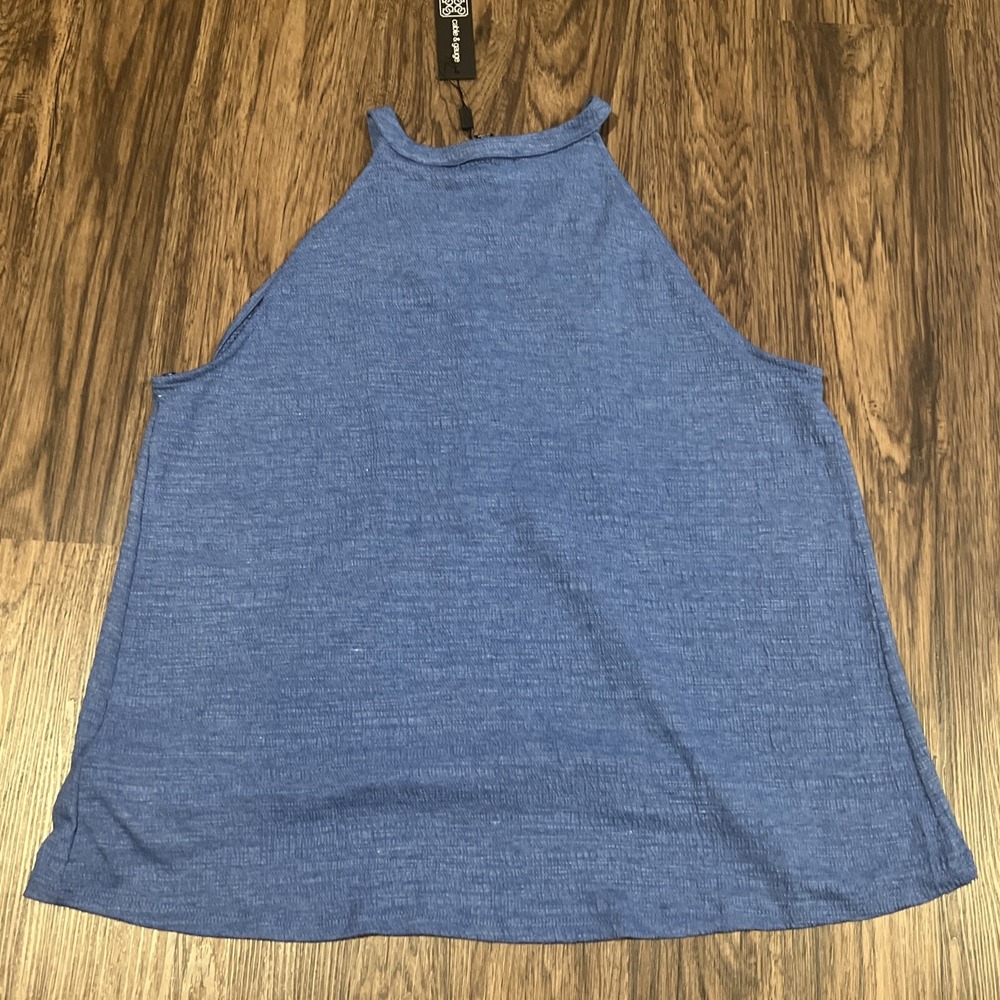 NWT Cable & Gauge Blue Sleeveless Top Blouse Floral Embroidery Flare Size XL - Picture 7 of 7